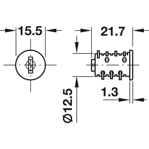 Bútorzár cilinderbetét középrész 12,5x21,7mm/2 kulcs Häfele Symo (EC Pure E1)