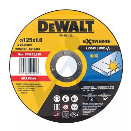 DEWALT vágókorong 125x1,00x22,2mm DT43902-QZ - EXTREME nagy teljesítményű! AKCIÓ!