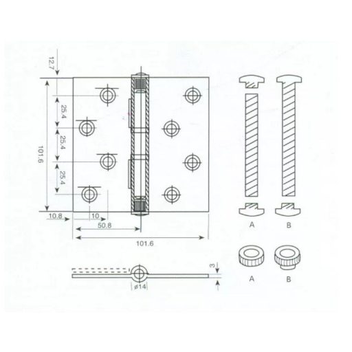 Csuklóspánt-A2 ANBO /100mm INOX - 100x100x3,0mm 2db-csappal SH2003