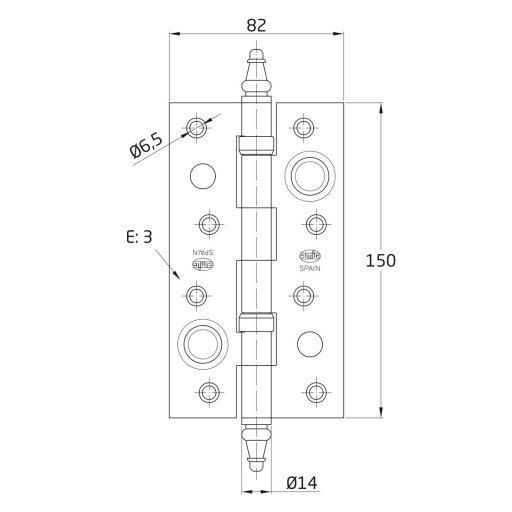 Csuklóspánt-RÉZ AMIG /  82mm N°3499 - 82x150x3,0mm Mod.567 (leemelésgátlóval!)