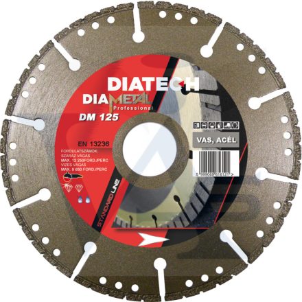 DIATECH gyémánt FÉM-vágótárcsa DiaMetal PRO 125x22,2x  2,3mm (Kifejezetten vas, acél és rozsdamentes anyag vágásához)