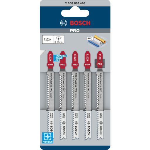 BOSCH szúrófűrészlap T102H - Szénacél, köszörült hátszög és fogazás, Műanyag 3-30 mm, ( L100mm/TS2,3)