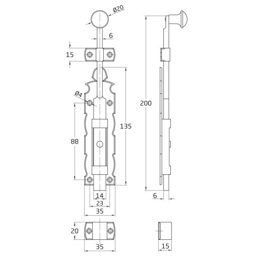 Tolózár 200mm BAJONETT Díszes SPANYOL N°6109  /200x  35mm AMIG Mod.411 Fekete