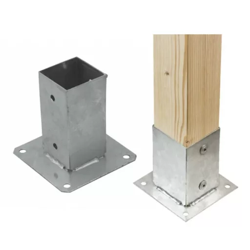 Oszloptartó Négyszög alakú   50x  50x150mm - Csavarozható, Négyzet talppal, TÜZI-horganyzott AKCIÓ!