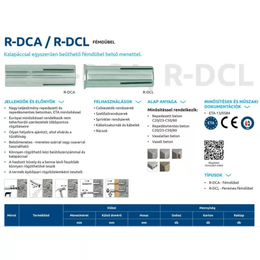 Fémdűbel-MINŐSÍTETT M-16x65mm 20mm külső ACÉL RAWL - ANGOL CE-ETA (R-DCA-16-65) 