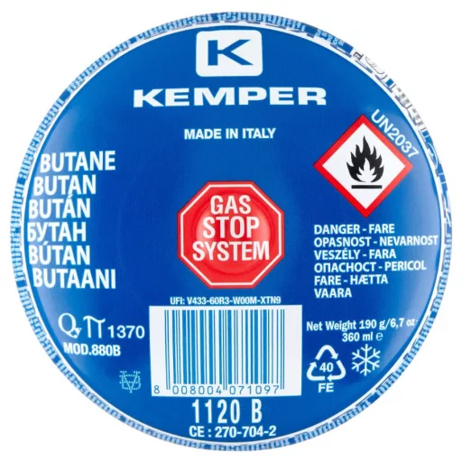 Gázpalack PB 190-gr. Szelepes  - KEMPER (belső szivárgás korlátozóval ellátott)